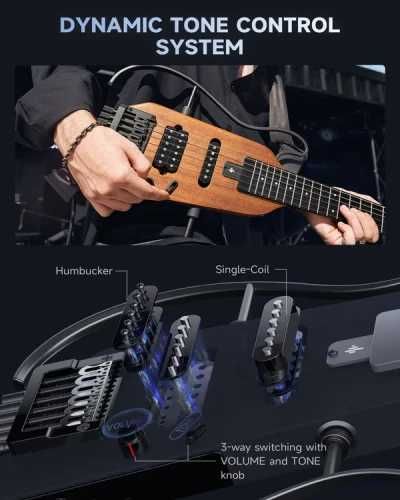 DONNER HUSH-X NATURAL gitara elektryczna + pokrowiec + akcesoria