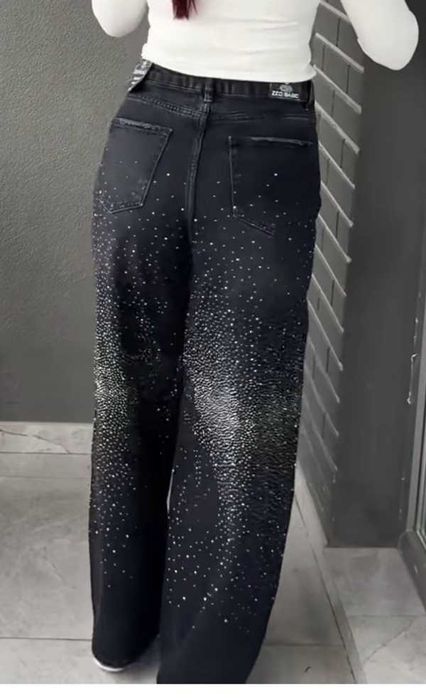Джинси чорні палаццо в камінцях