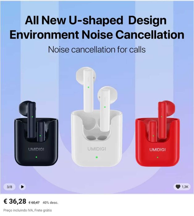 Auriculares Bluetooth Umidigi (Como NOVOS!)