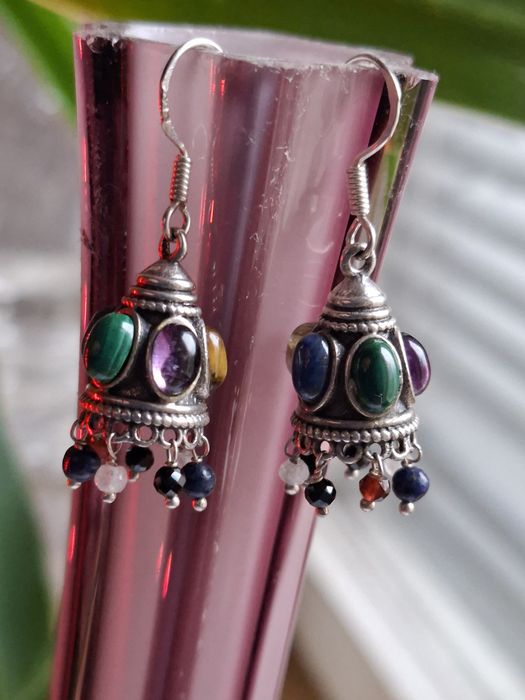 Srebrne kolczyki ametyst malachit labradoryt srebro rękodzieło