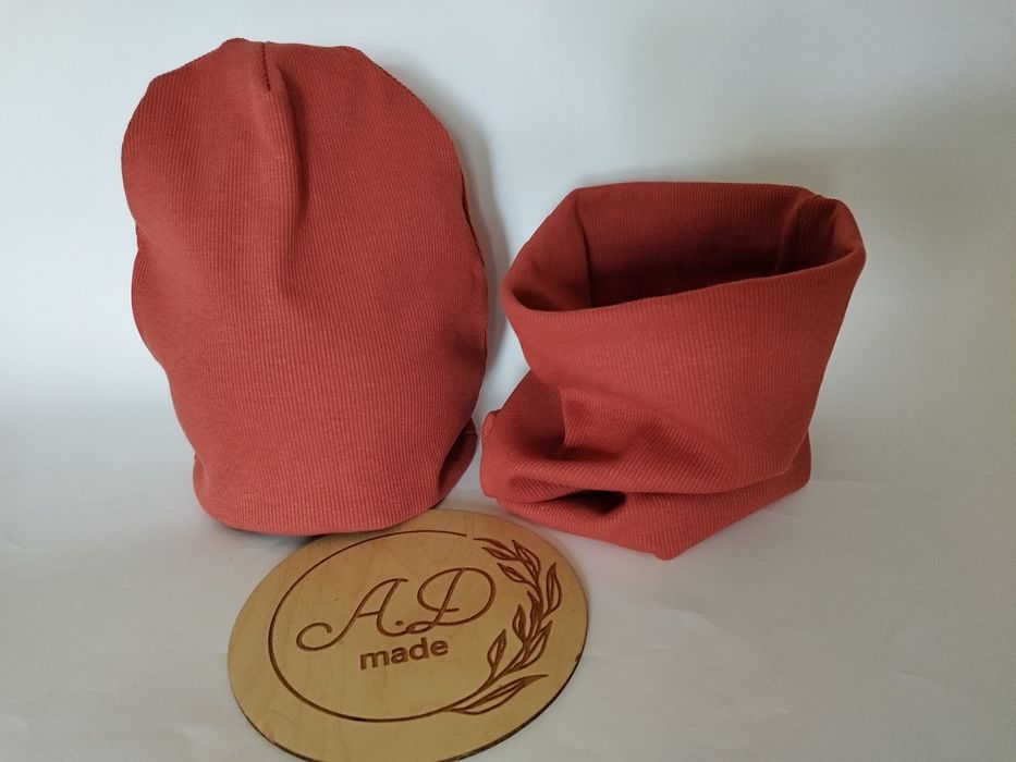 Komplet jesienny zestaw Czapka komin Damski męski prążek ceglasty