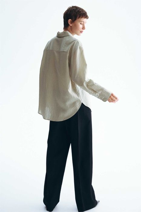 Koszula oversize XS nowa kolekcja beż khaki prążek wiskoza bluzka PROMOCJA