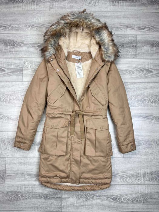 Zimowa Kurtka Reserved Damska Parka ocieplana kożuchem długa B8