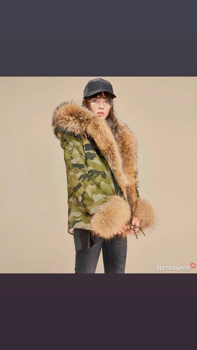 Kurtka na jesień zimę parka moro ciepła ocieplana gruba sztuczne futro