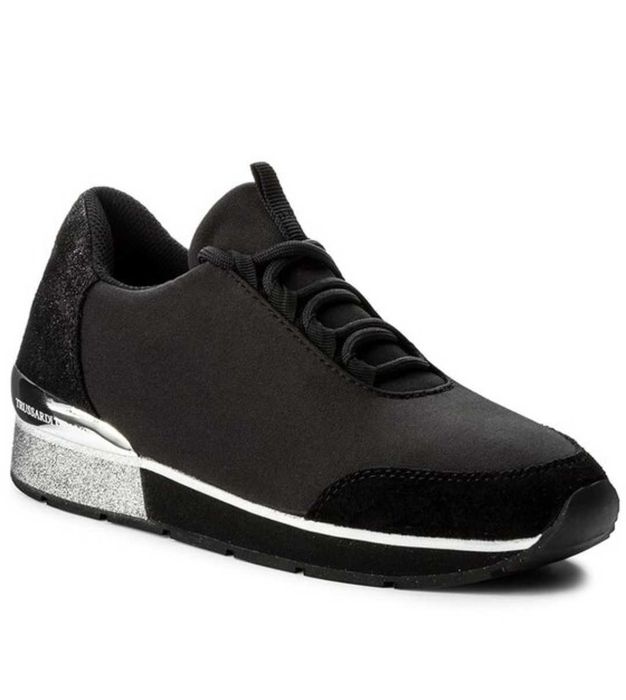 Trussardi Jeans sneakersy czarne  36 - srebrne podeszwy