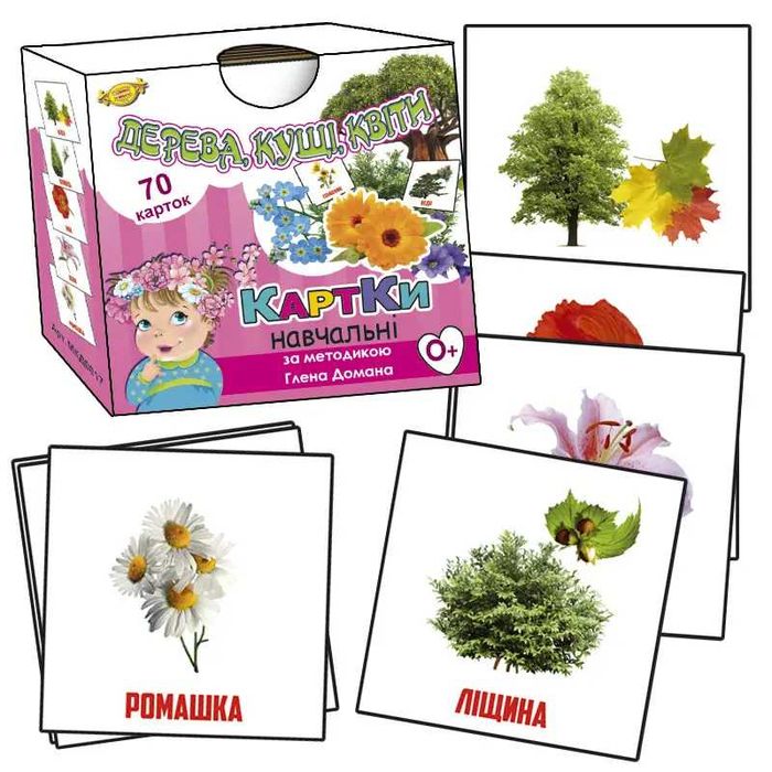 Карточки Домана. Овощи фрукты, животные, птицы, деревья (Укр)