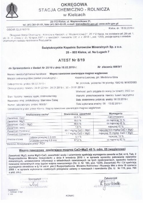 Wapno nawozowe  ATEST