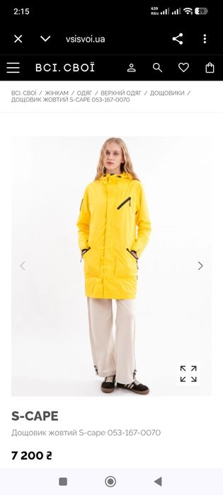 Дощовик жовтий S-cape жіночий