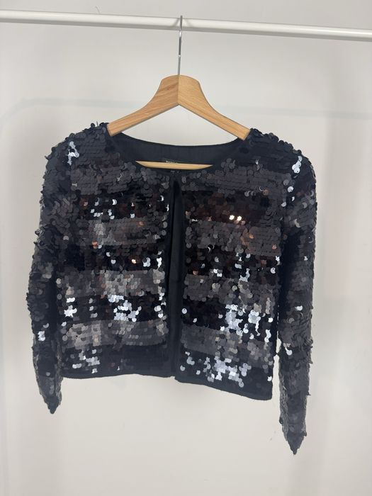 Cekinowa marynarka MANGO Suit – Czarne Bolerko/ Narzutka