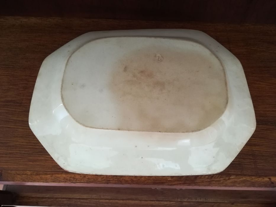 Travessa faiança antiga octagonal