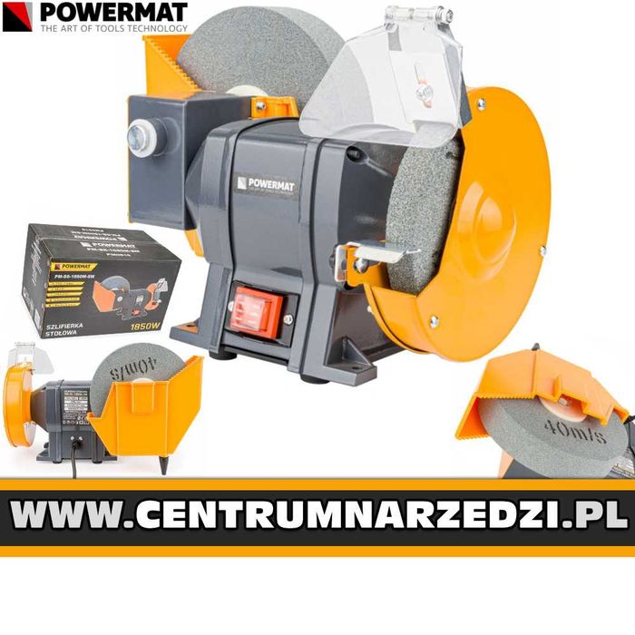 POWERMAT Szlifierka Stołowa Na Sucho Mokro 1850w Wolnoobrotowa 2xkamień Tarcza 200mm PM0916