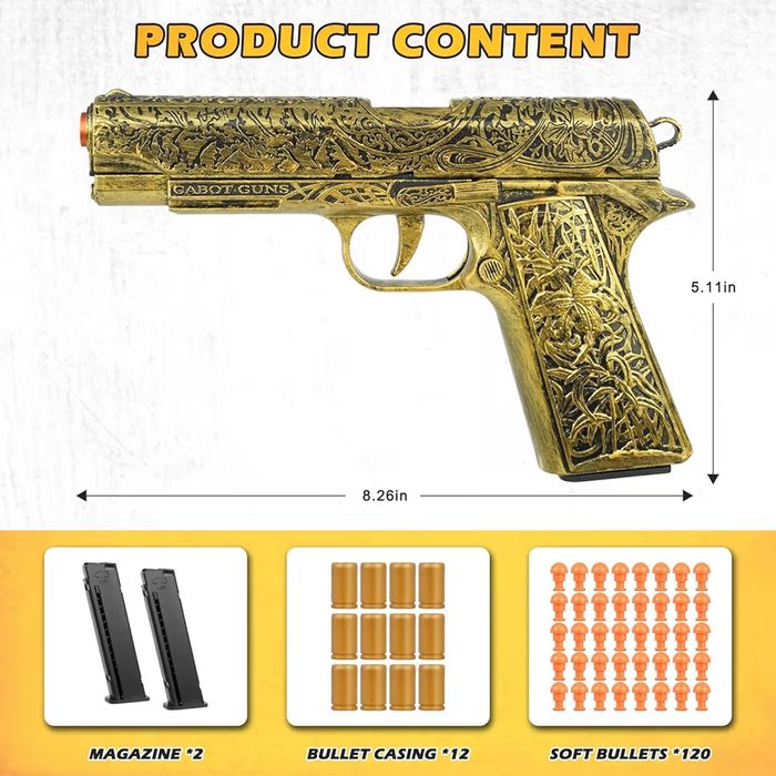 Arma de brinquedo, Brinquedo de arma de pistola semi-automática de 1911 para meninos, Arma de brinquedo de ejecção de concha vazia com 120 balas macia