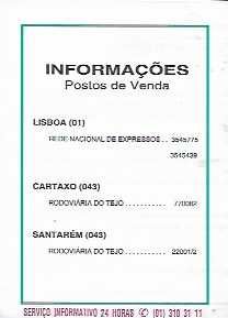 Transportes Públicos - REDE EXPRESSOS - Horário antigo - LISBOA - CARTAXO - SANTARÉM