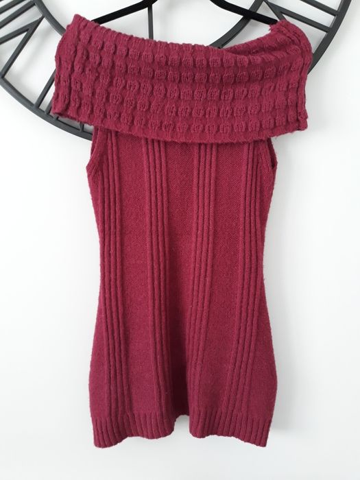 Fioletowy sweter Orsay L bezrękawnik 40 sweterek z falą na ramionach