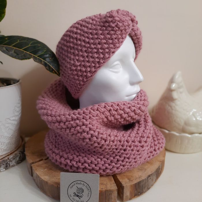Komplet opaska i komin, rękodzieło, wełna merino