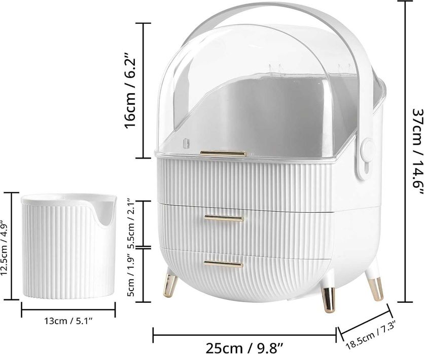 Biały kuferek organizer na kosmetyki szuflady toaletka pojemnik