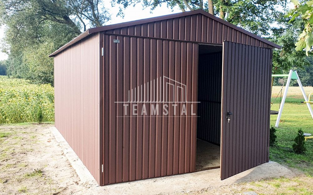 GARAŻ BLASZANY 3m x 5m dwuspad pion - kwaterki - brąz TS212 3x5