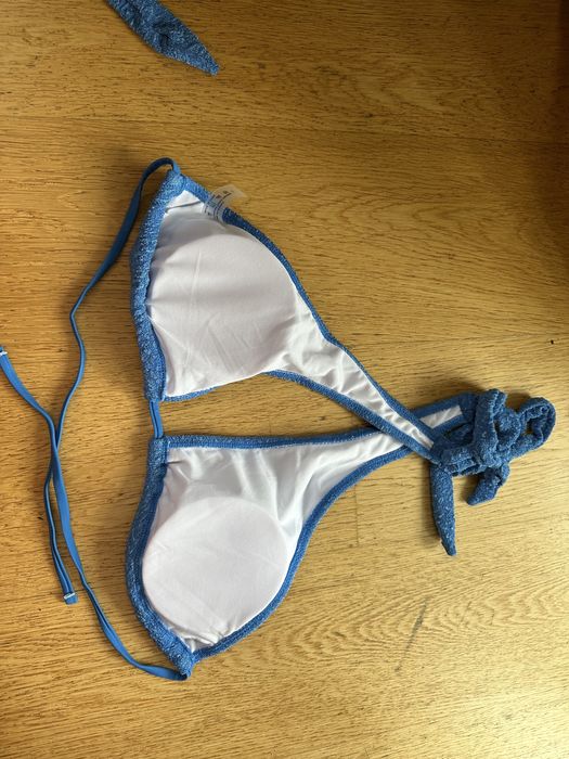 Bikini niebieskie shein L karbowane z fakturą sexy wiązane