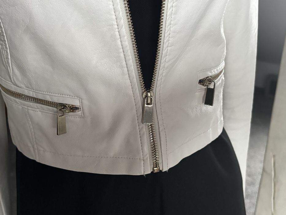 Zuiki Biała kremowa kurtka Skórzana, ramoneska 100% skóra naturalna  S