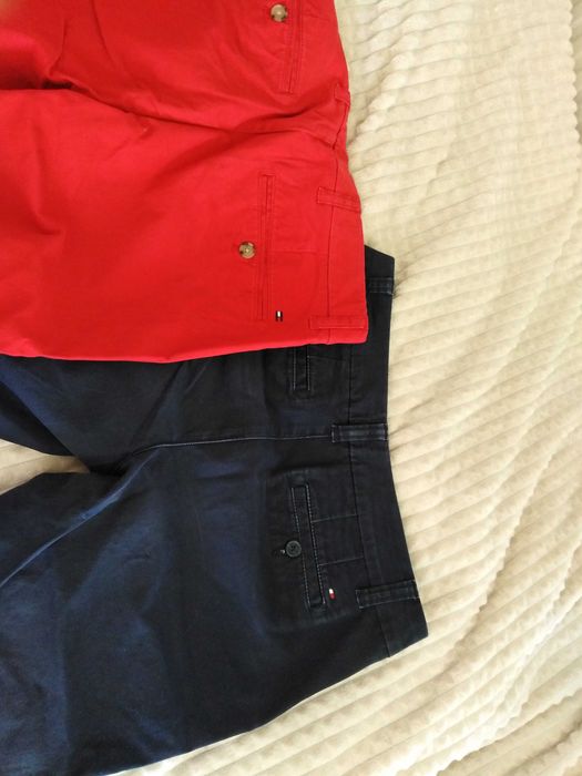 Spodnie, chinosy, tommy hilfiger, bawelna, logo, granat