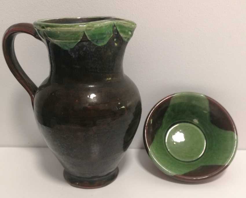 Conjunto jarro + tigela de barro vidrado