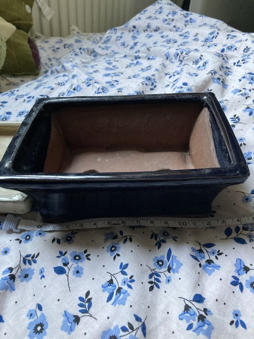 Doniczka do bonsai ceramiczna granatowa z podstawką