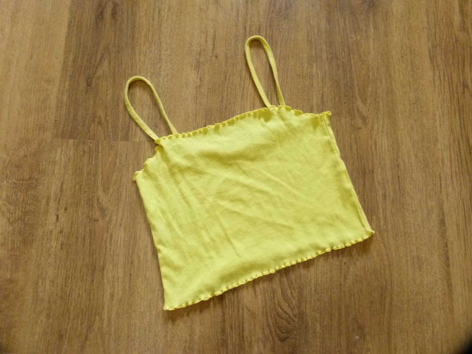 TopShop bluzka krótka żółta crop top na szelkach w prążki rozm 36 S