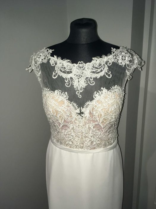 Piękna suknia ślubna Morilee by Madeline Gardner UK r. L ecru koronka