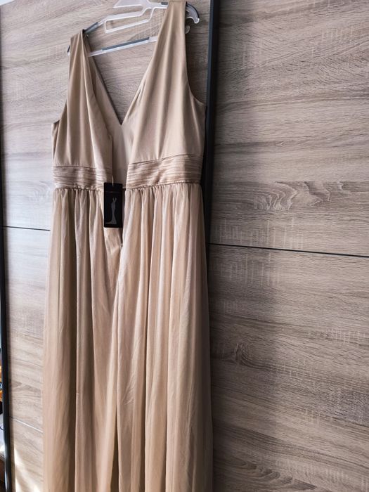 Złoto beżowa wieczorowa z brokatem 50-54