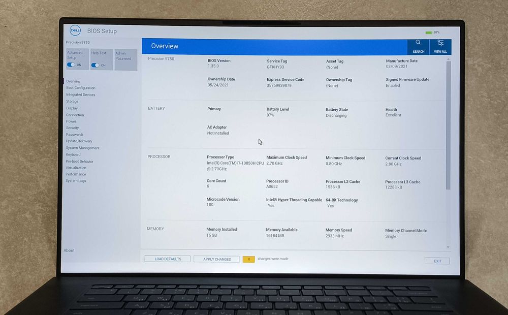 Dell Precision 5750 (XPS 9700) 17.3"/i7-10Gen/16Gb/265Gb/Quadro T2000