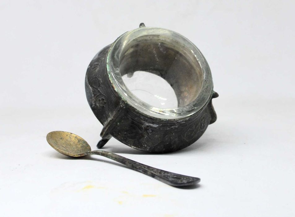 Radziecka Cukiernica Solniczka Łyżeczka Platerowane Srebro Lata 50 PRL