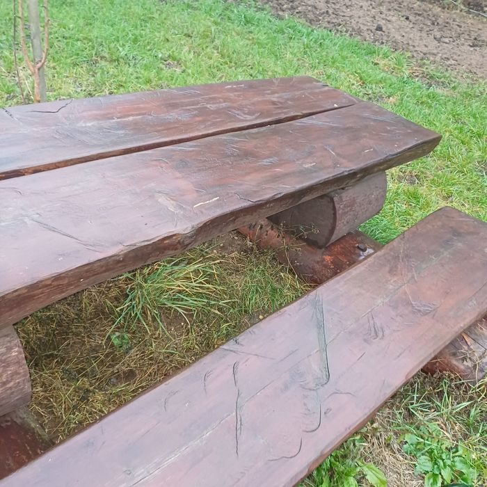 Stół z ławkami, duży, ogrodowy,  z bala