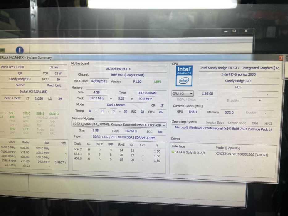 Компьютер неттоп Core i3, диск SSD 120gb barebone ITX