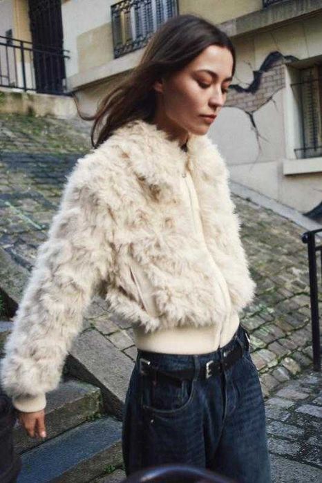 Куртка мех zara s бомбер экрю