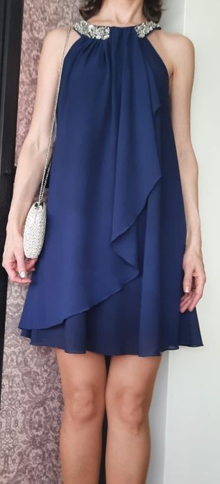 Vestido de cerimónia azul Tamanho 34 S