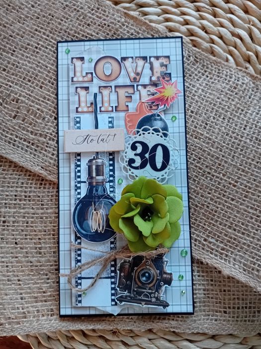 Kartka z okazji 30 urodzin dla mężczyzny. Rękodzieło.