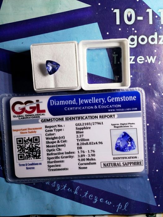 Szafir Royal blue - na złoty pierścionek , sygnet - Certyfikat 2.37 ct
