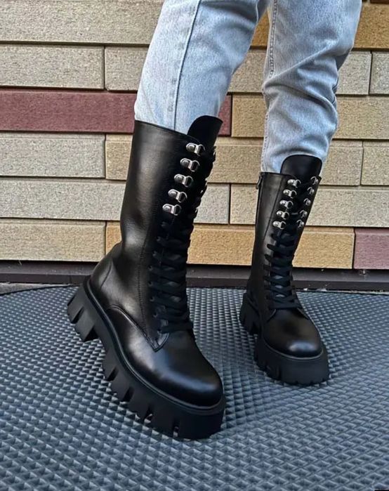 Ботинки женские берцы на шнурках натуральные