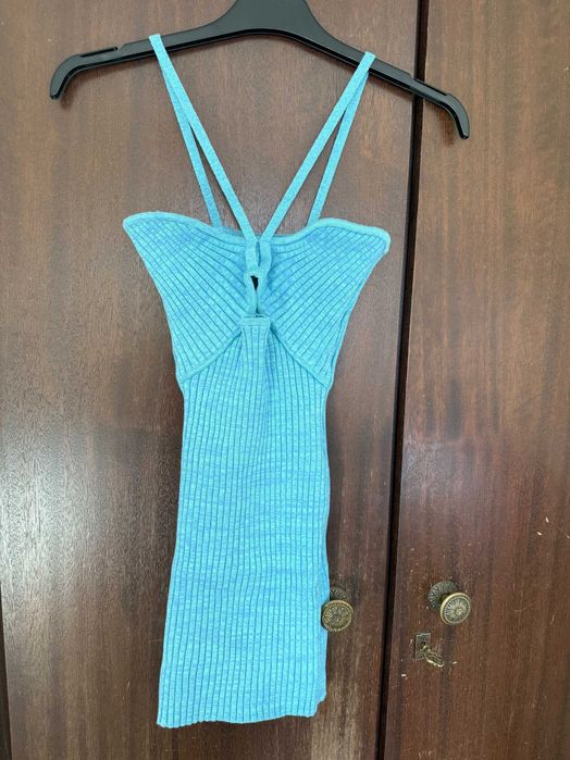 estido de malha feminino gola halter com alças finas, sem mangas dress