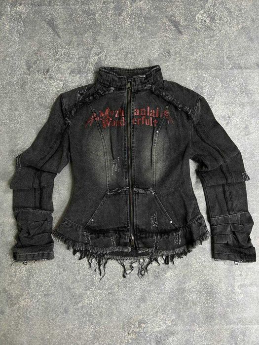 Джинсова куртка чорна джынсовая черная курточка блискавка з принтом