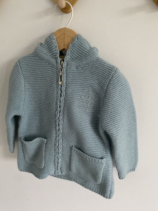 Sweter na suwak turkusowy z kapturem memini 68/74 wełna owcza