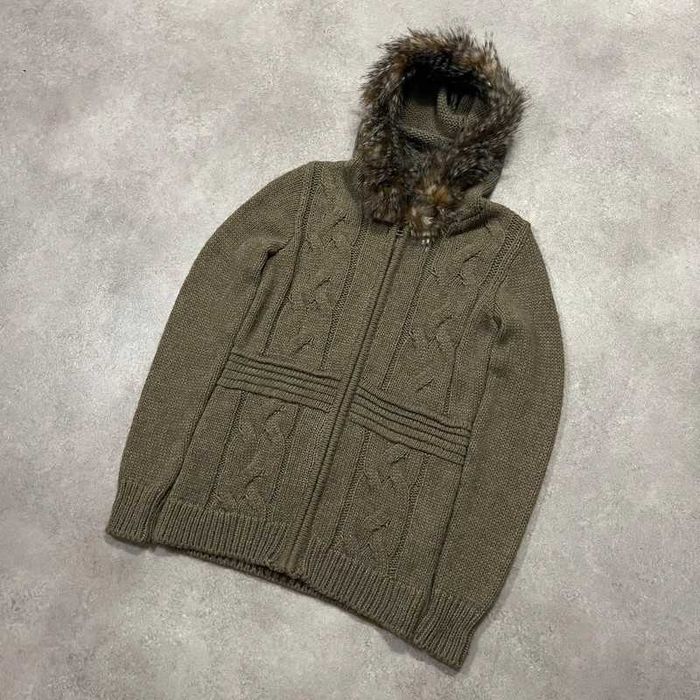 Vintage Sweter Warkocz Sztuczne Futerko Knit Sweater Retro Y2K