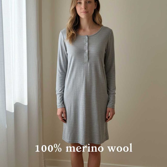 Szara koszula nocna 100% merino wool WoolLand XS/S