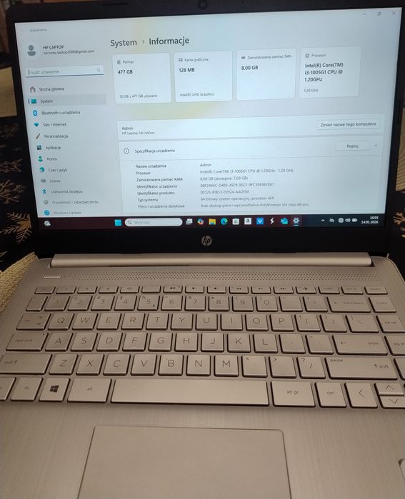 Laptop HP 14s-dq1033nw | i3 | 8 GB RAM | SSD 512 GB | Windows 11 | Sta