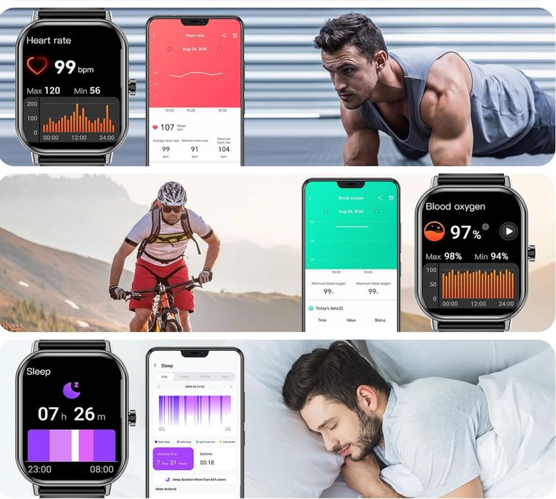 Smartwatch haulvean ip68 1,85 cala czujnik tętna spo2 android ios