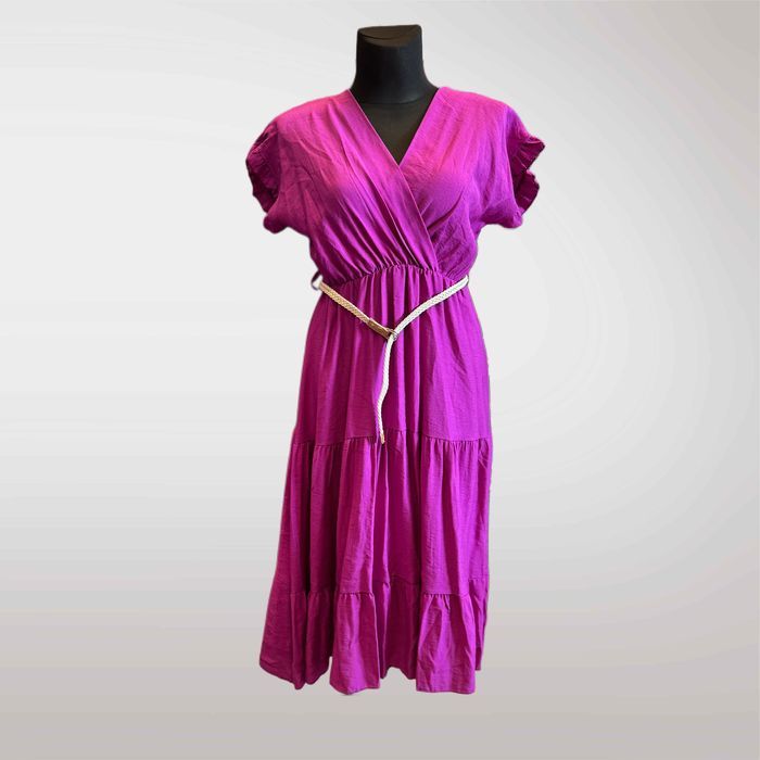 Sukienka Damska Midi Wiskoza Fuksja