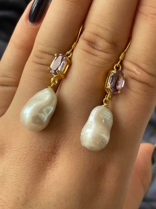 Серьги из  барочного жемчуга фиолетового аметиста, серебро 925 пробы