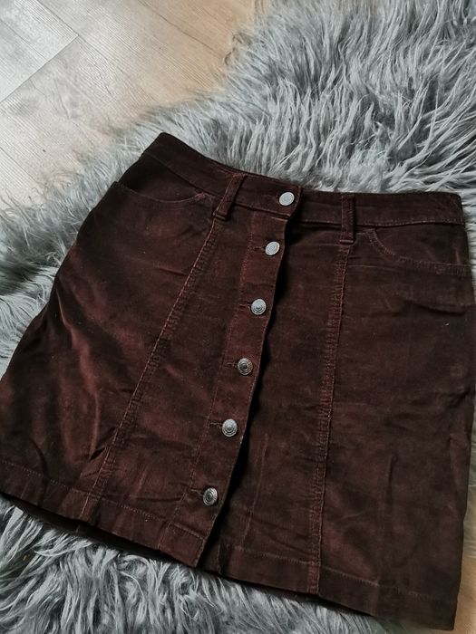 Spódniczka bordowa na guziki sztruksowa next