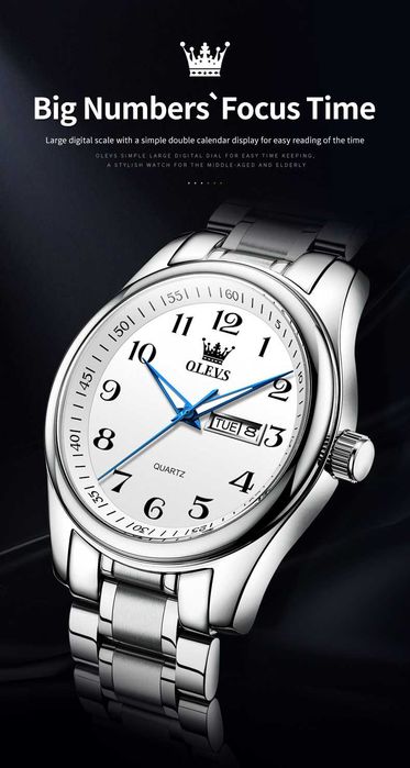 Zegarek klasyczny Olevs z biała tarcza 40mm datownik WR30 pudełko