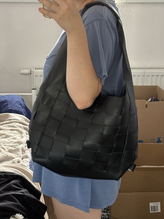 Czarna torebka torba worek hobo shopper zakupowa na zakupy duża